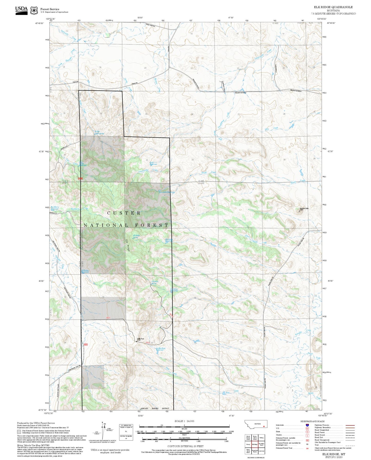 2025 Forest Service Topo Map of Elk Ridge Montana