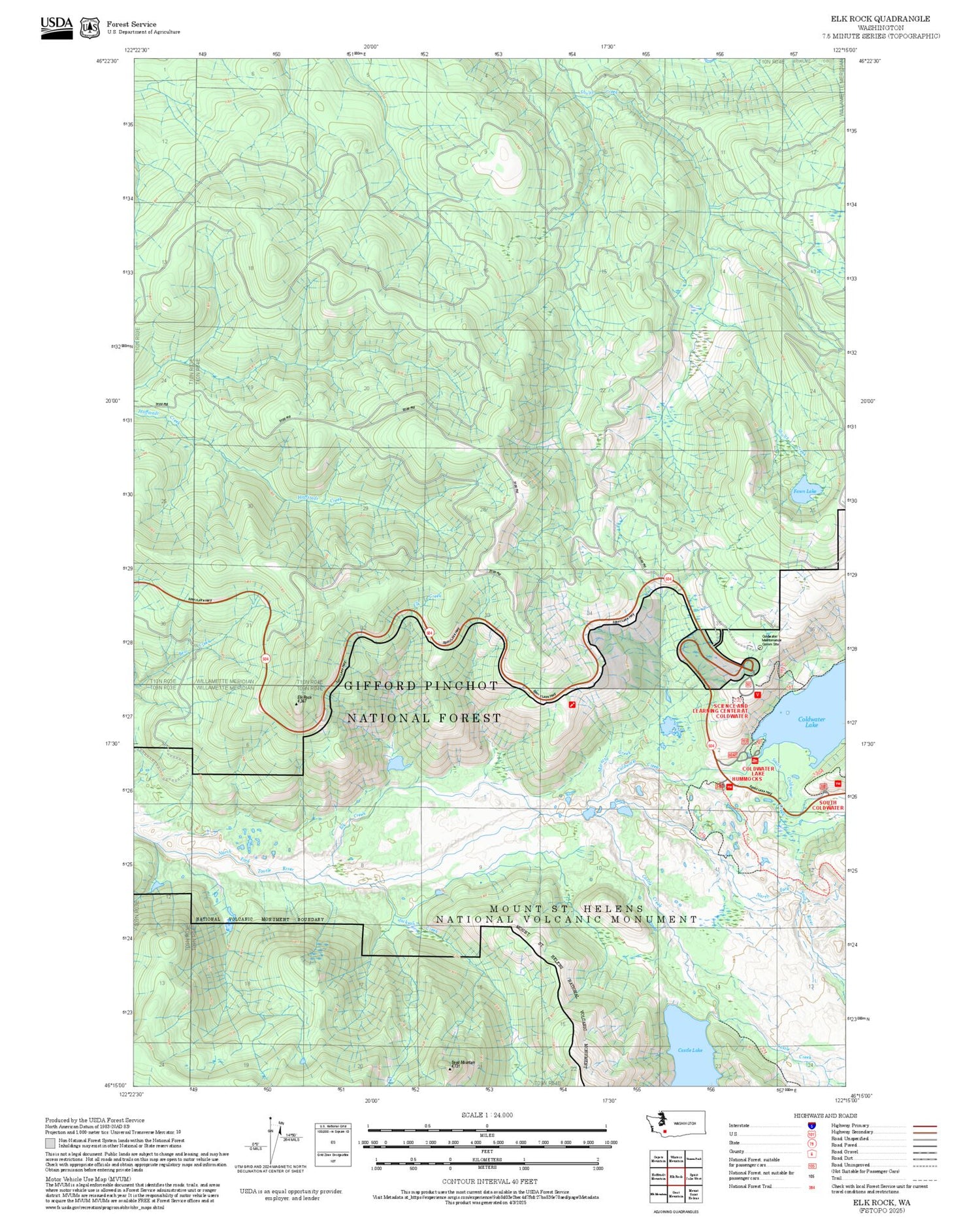 2025 Forest Service Topo Map of Elk Rock Washington