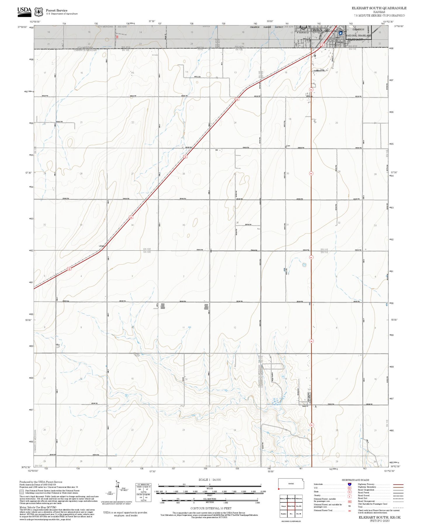 2025 Forest Service Topo Map of Elkhart South Kansas