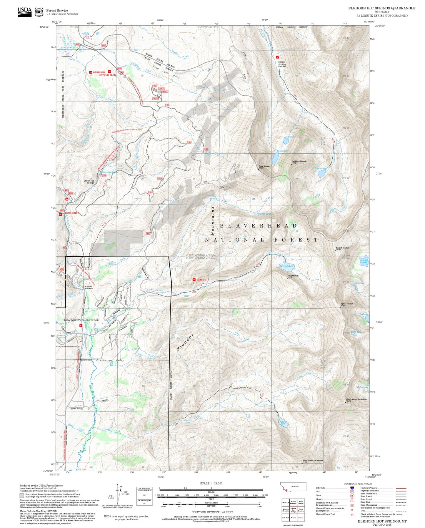 2025 Forest Service Topo Map of Elkhorn Hot Springs Montana