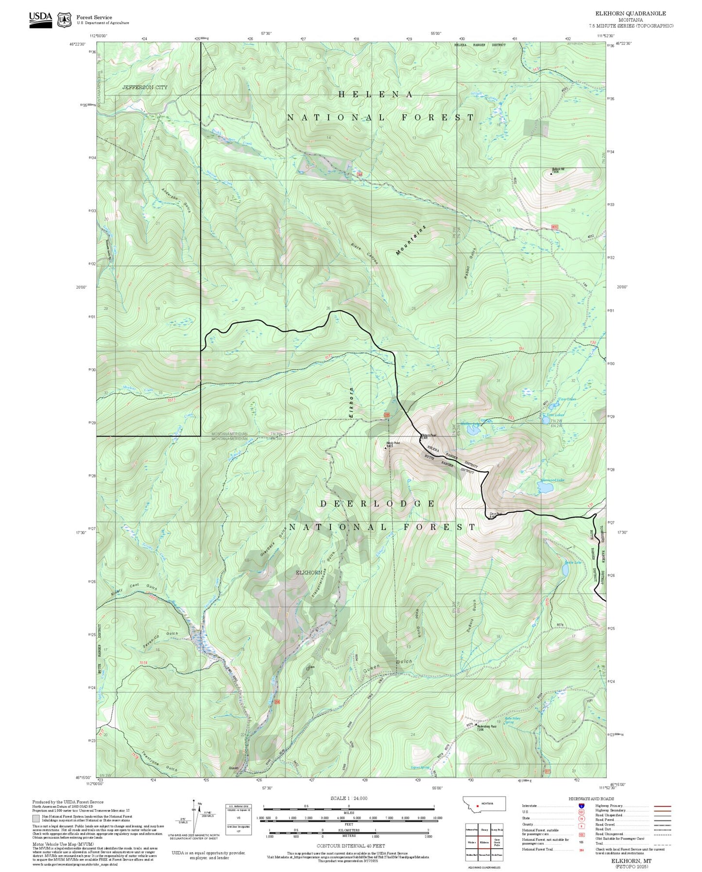 2025 Forest Service Topo Map of Elkhorn Montana