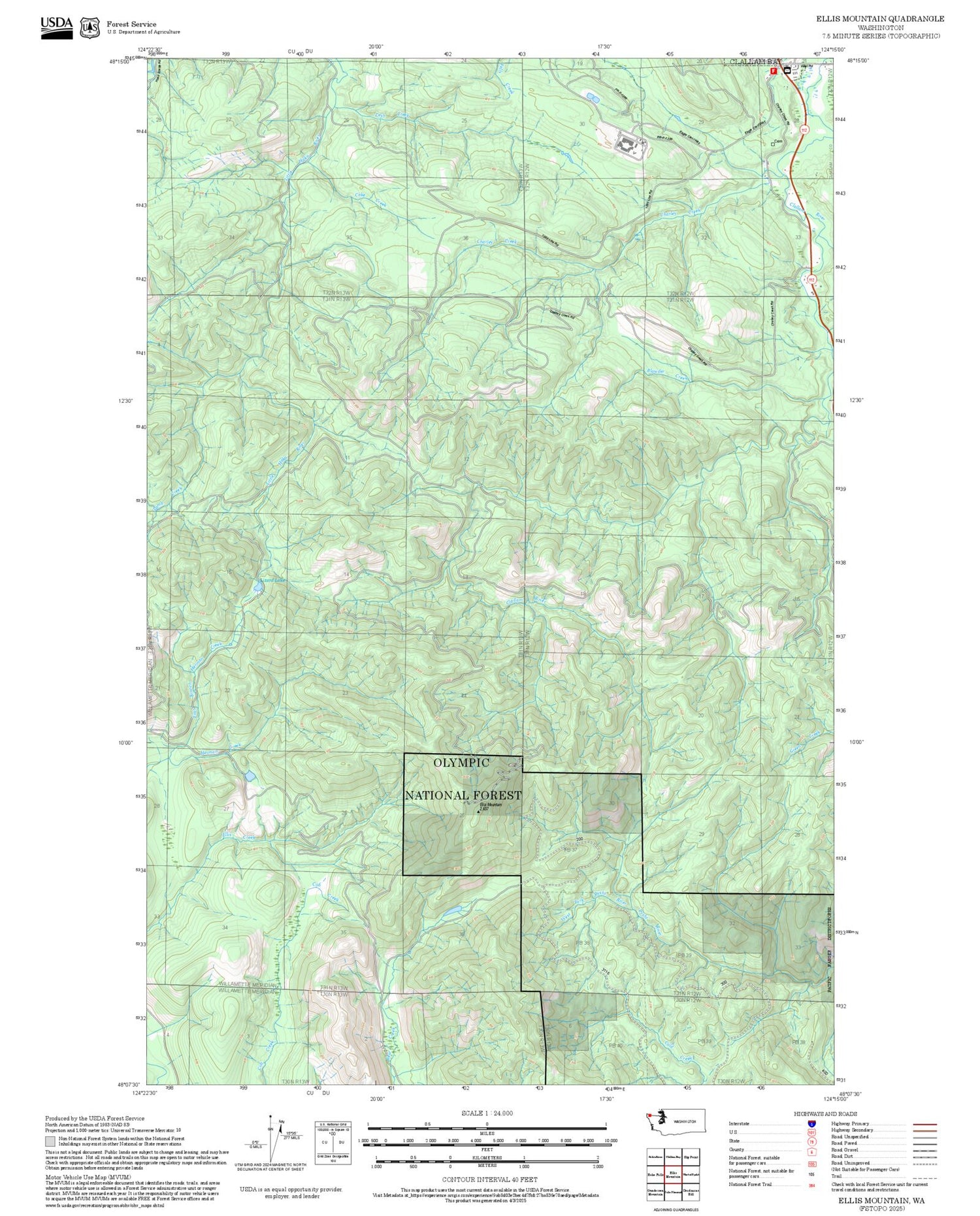 2025 Forest Service Topo Map of Ellis Mountain Washington