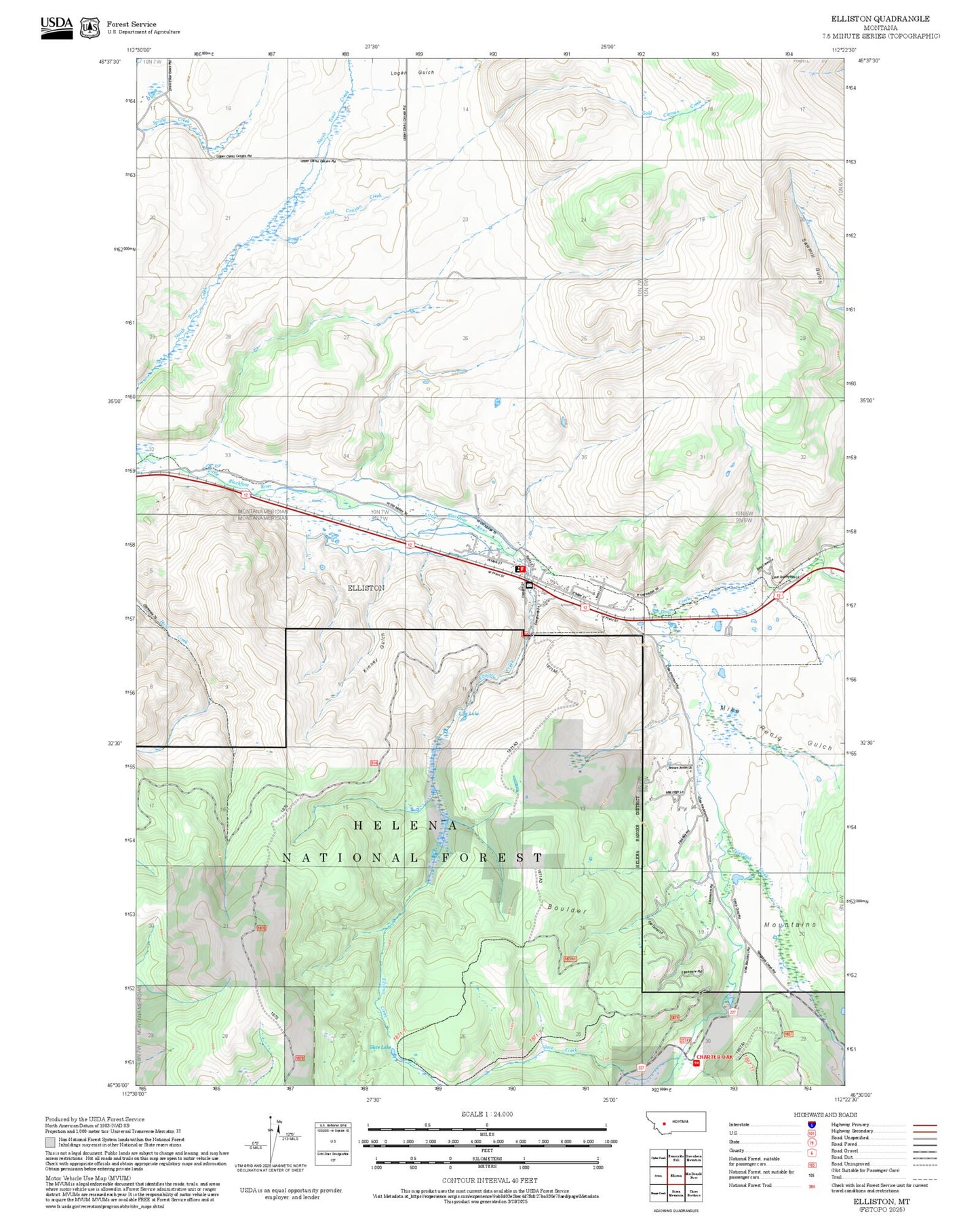 2025 Forest Service Topo Map of Elliston Montana