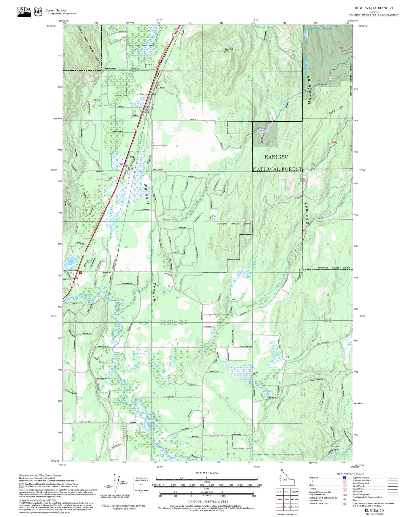 2025 Forest Service Topo Map of Elmira Idaho