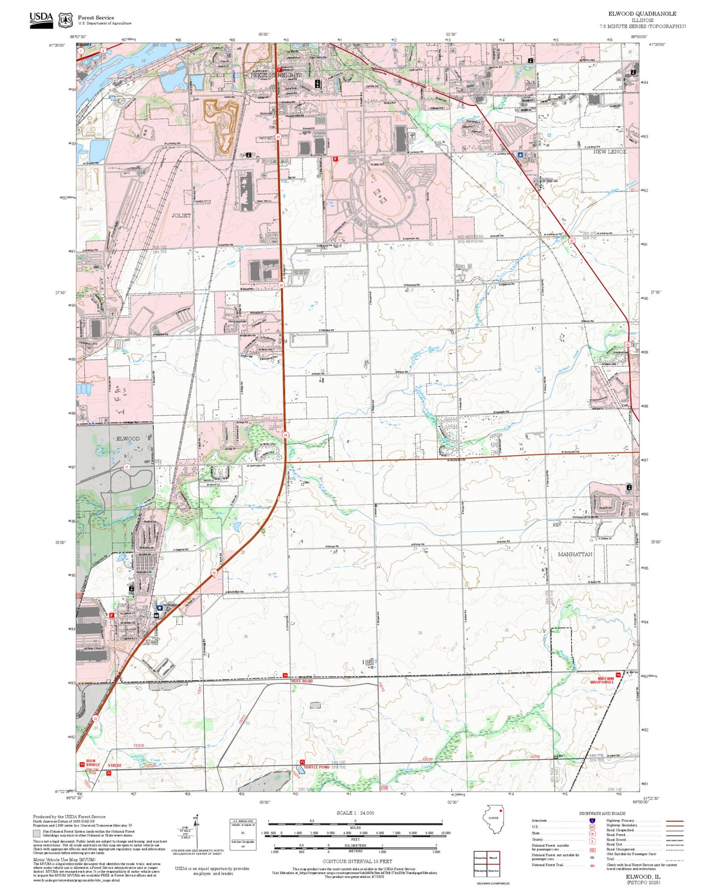 2025 Forest Service Topo Map of Elwood Illinois