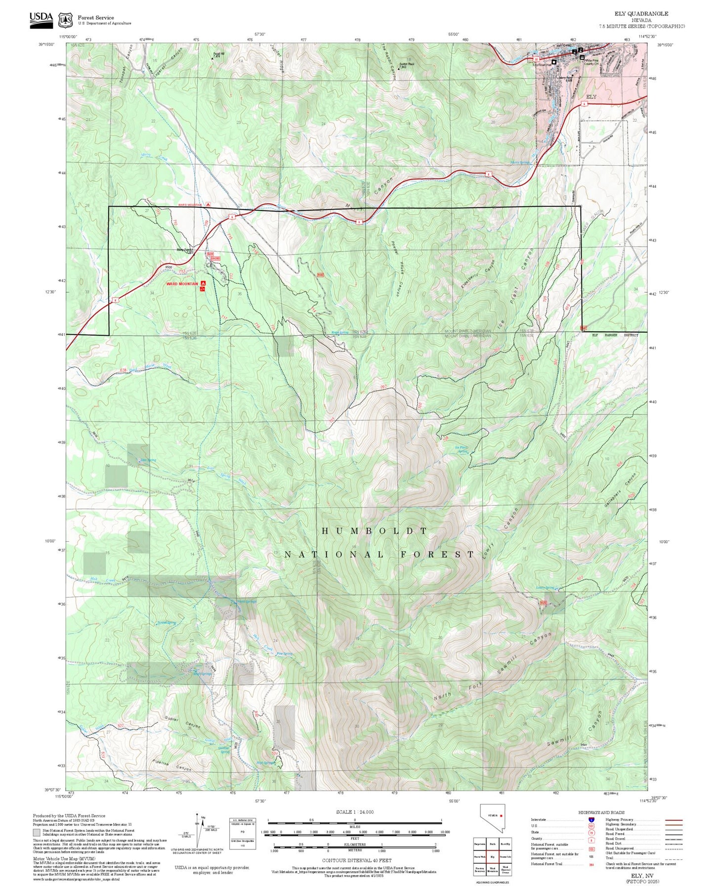 2025 Forest Service Topo Map of Ely Nevada
