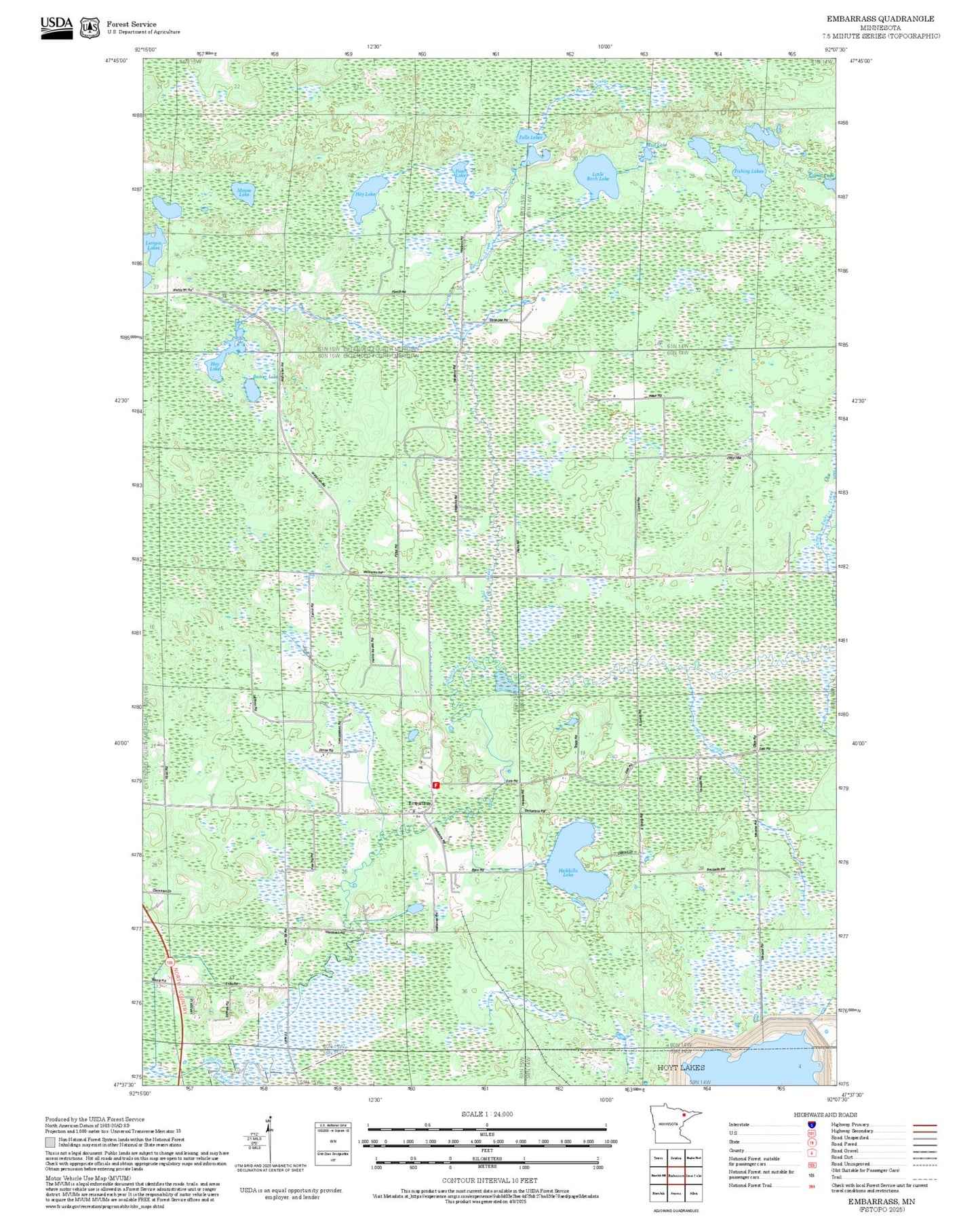 2025 Forest Service Topo Map of Embarrass Minnesota