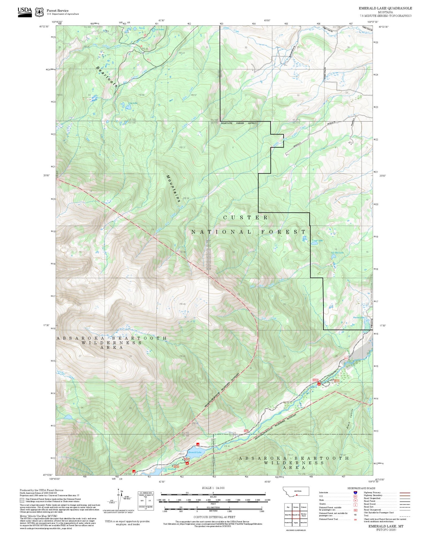 2025 Forest Service Topo Map of Emerald Lake Montana