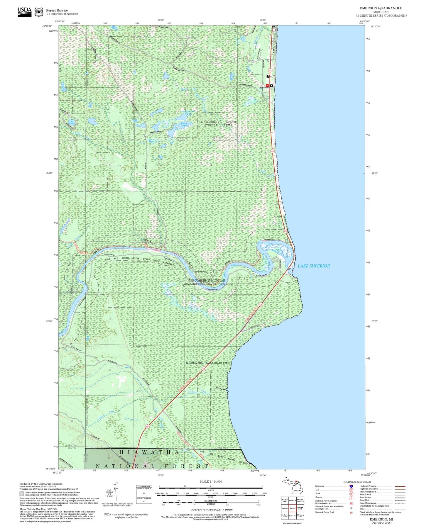 2025 Forest Service Topo Map of Emerson Michigan