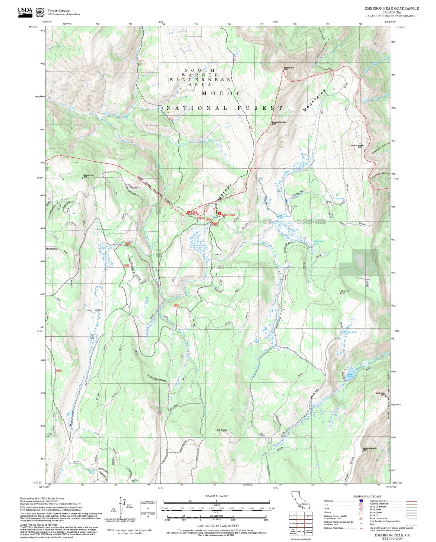 2025 Forest Service Topo Map of Emerson Peak California