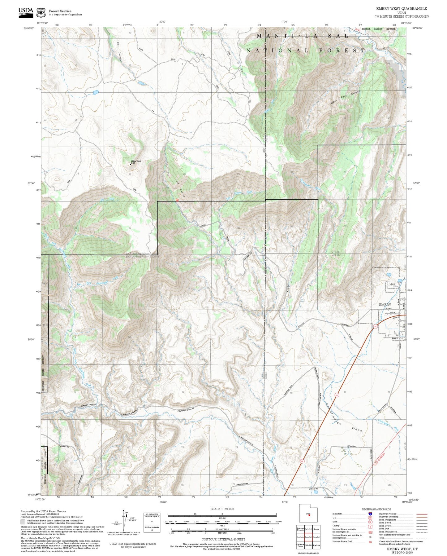 2025 Forest Service Topo Map of Emery West Utah