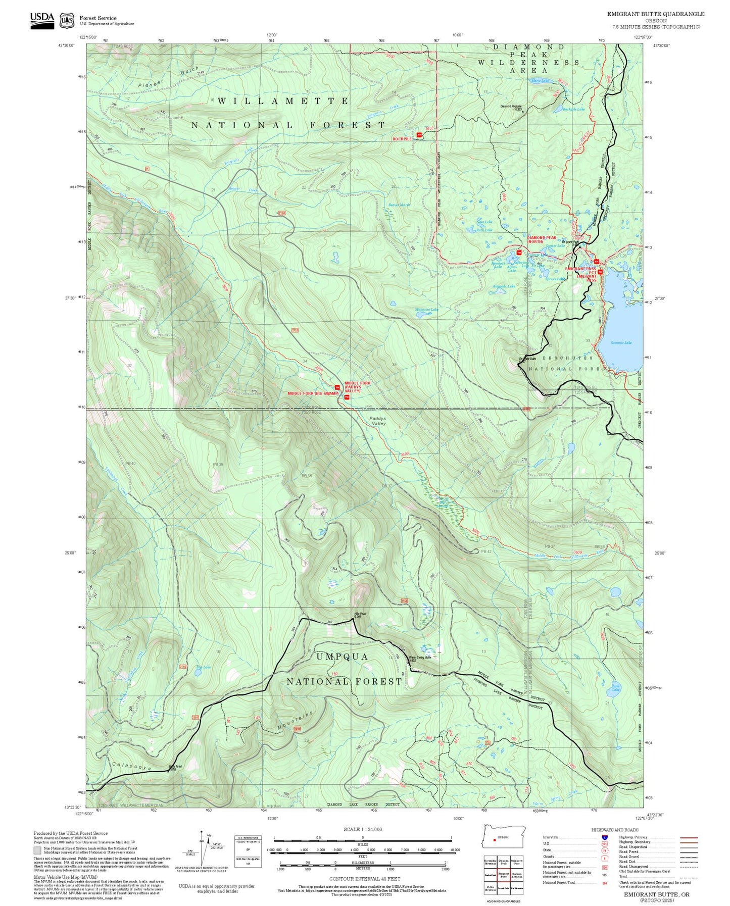 2025 Forest Service Topo Map of Emigrant Butte Oregon