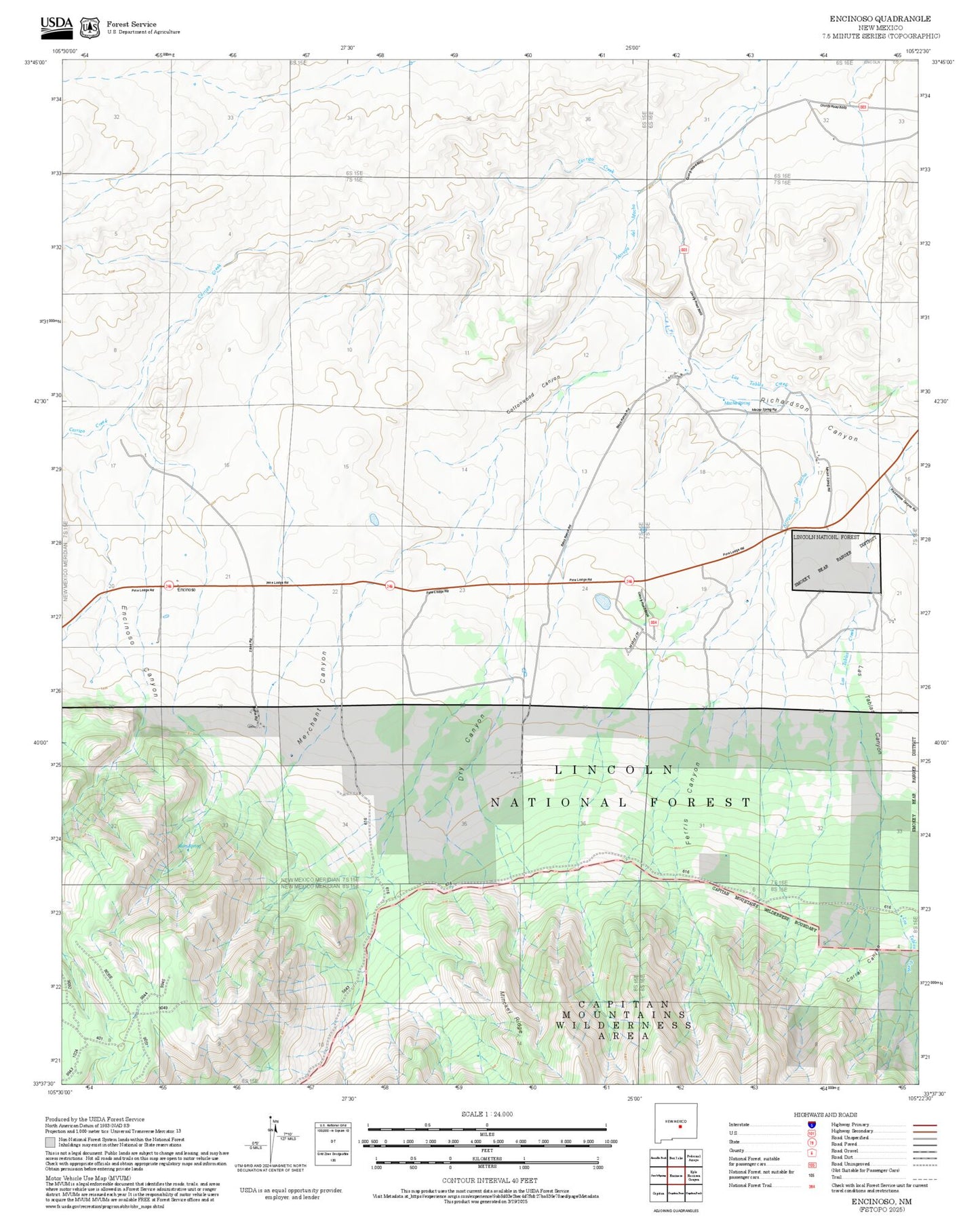 2025 Forest Service Topo Map of Encinoso New Mexico