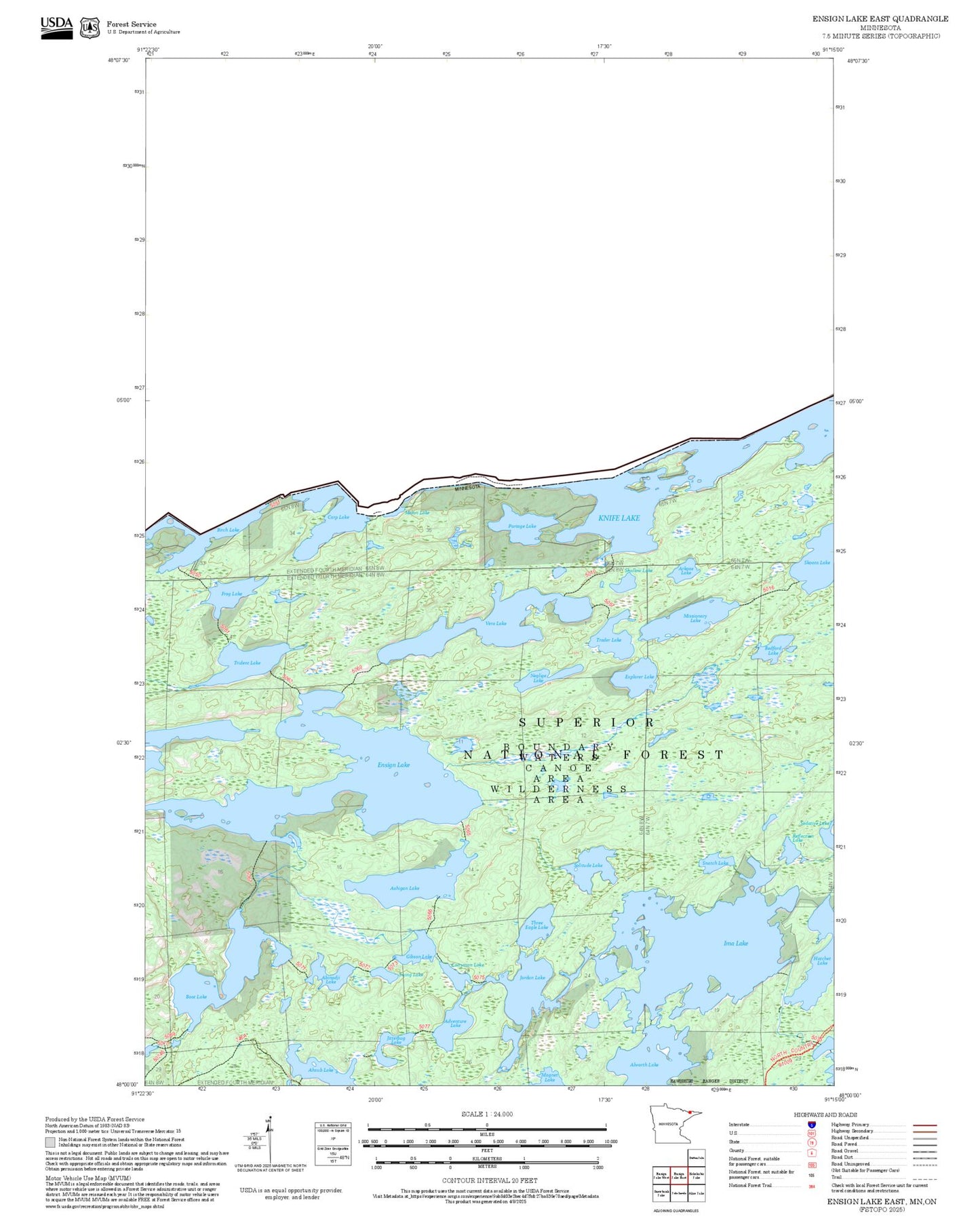 2025 Forest Service Topo Map of Ensign Lake East Minnesota