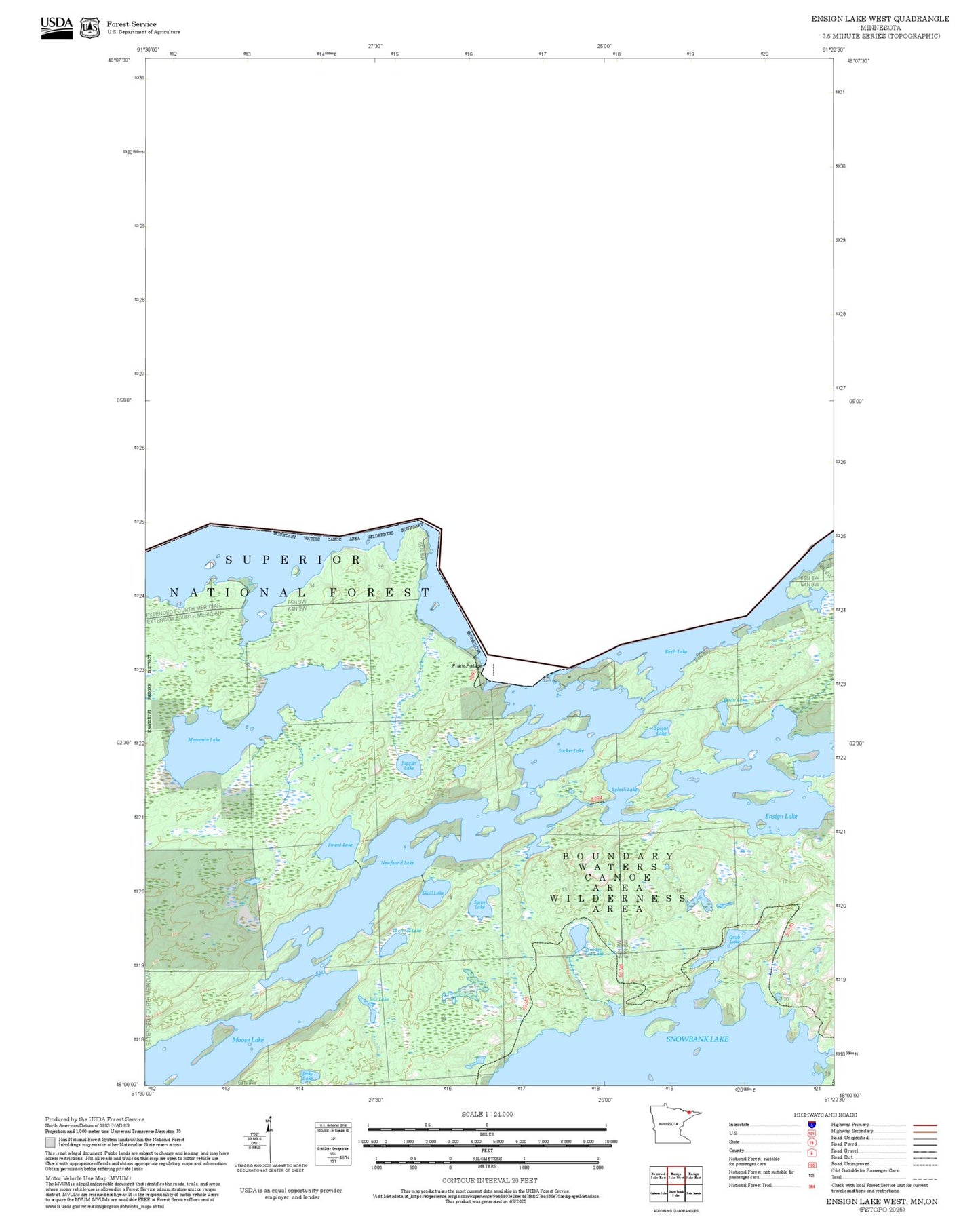 2025 Forest Service Topo Map of Ensign Lake West Minnesota