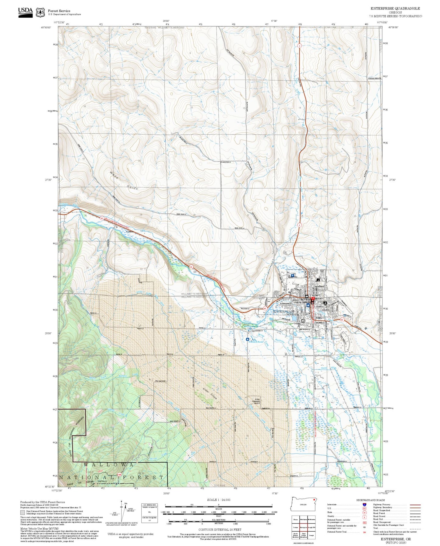 2025 Forest Service Topo Map of Enterprise Oregon