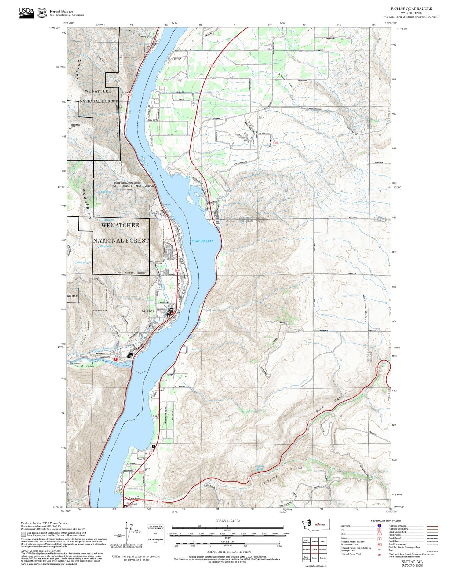 2025 Forest Service Topo Map of Entiat Washington