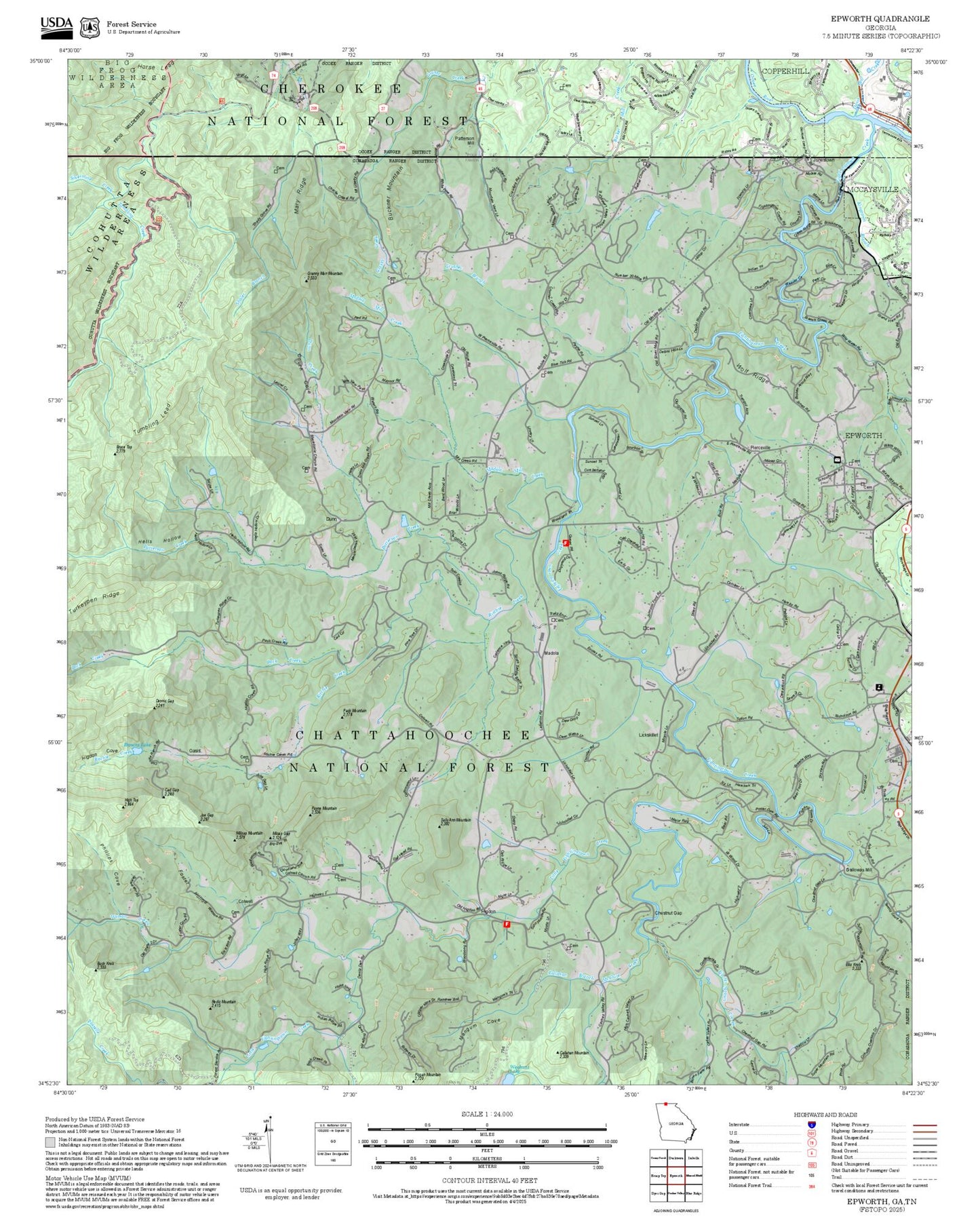 2025 Forest Service Topo Map of Epworth Georgia