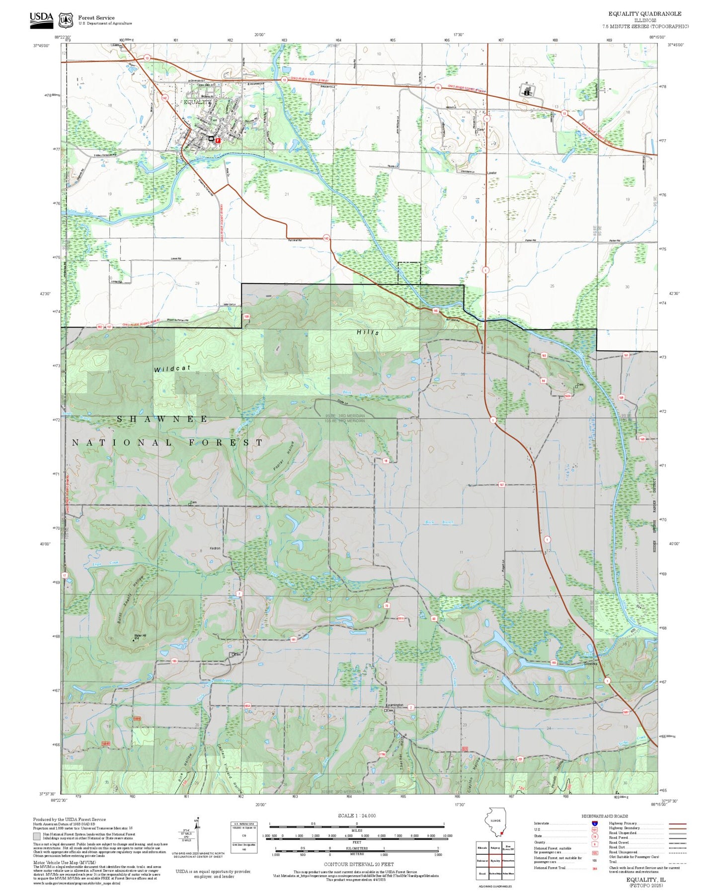 2025 Forest Service Topo Map of Equality Illinois