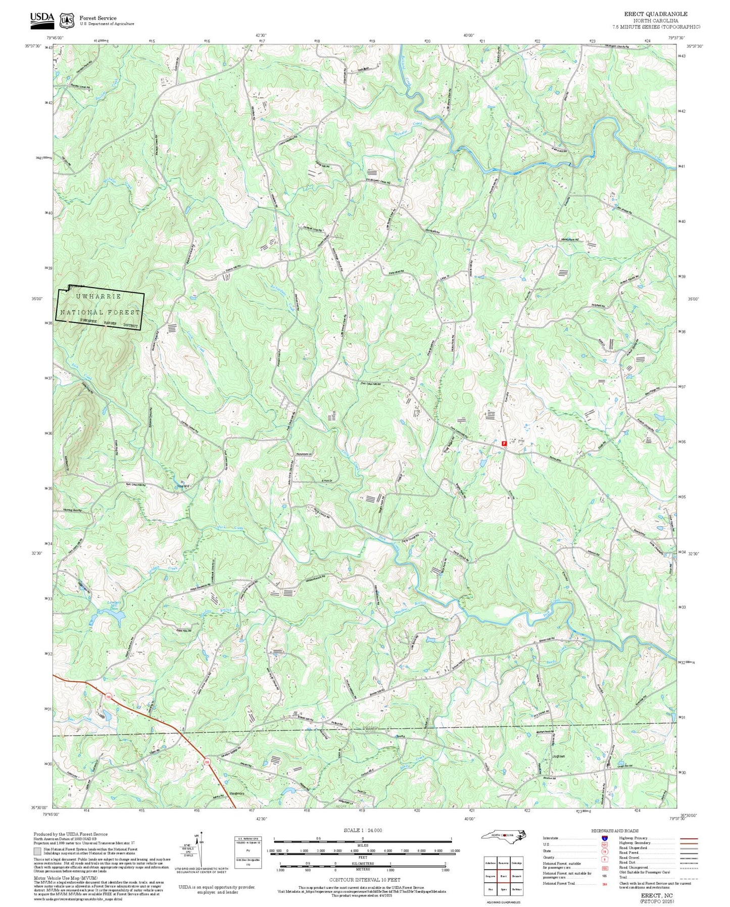 2025 Forest Service Topo Map of Erect North Carolina