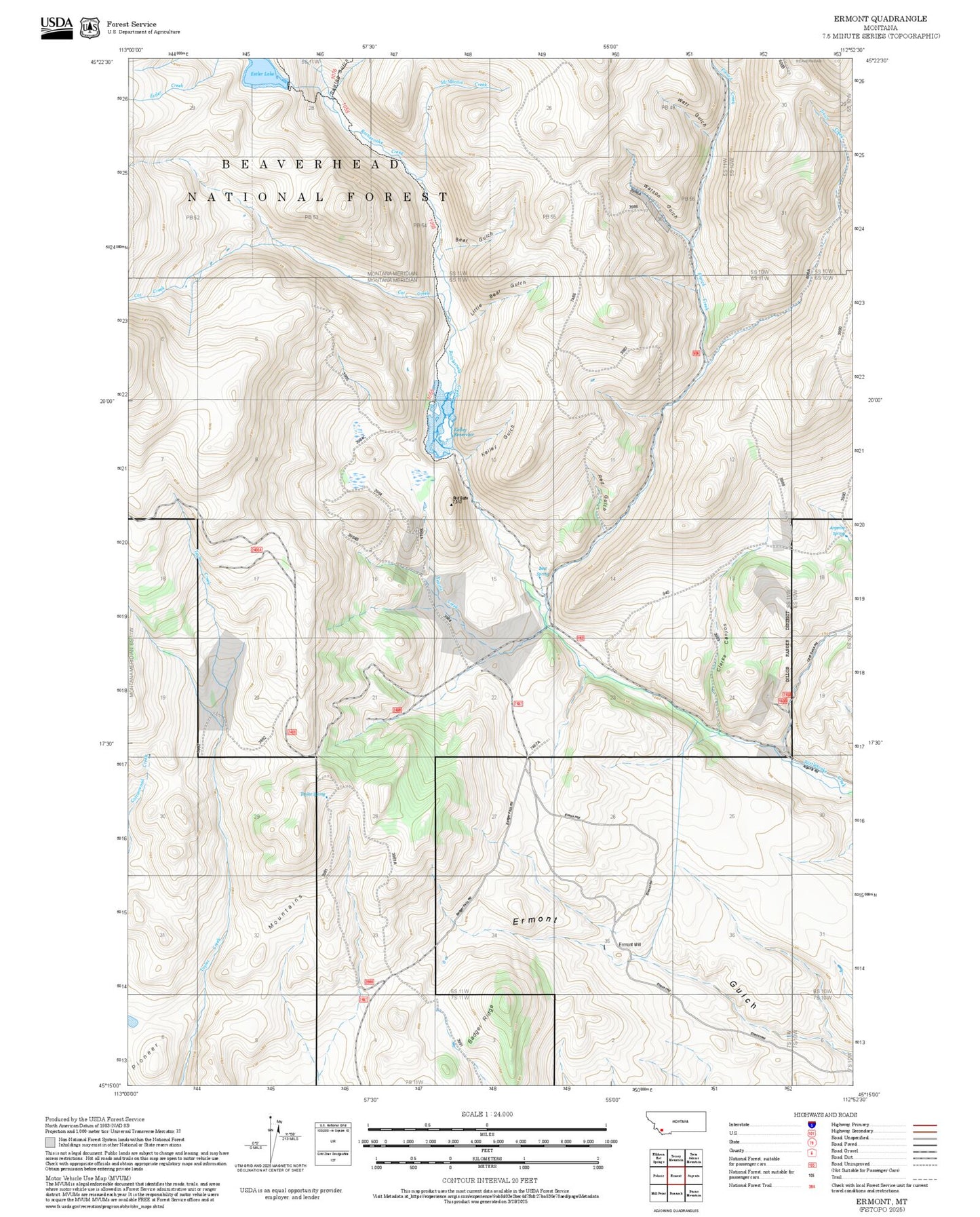2025 Forest Service Topo Map of Ermont Montana