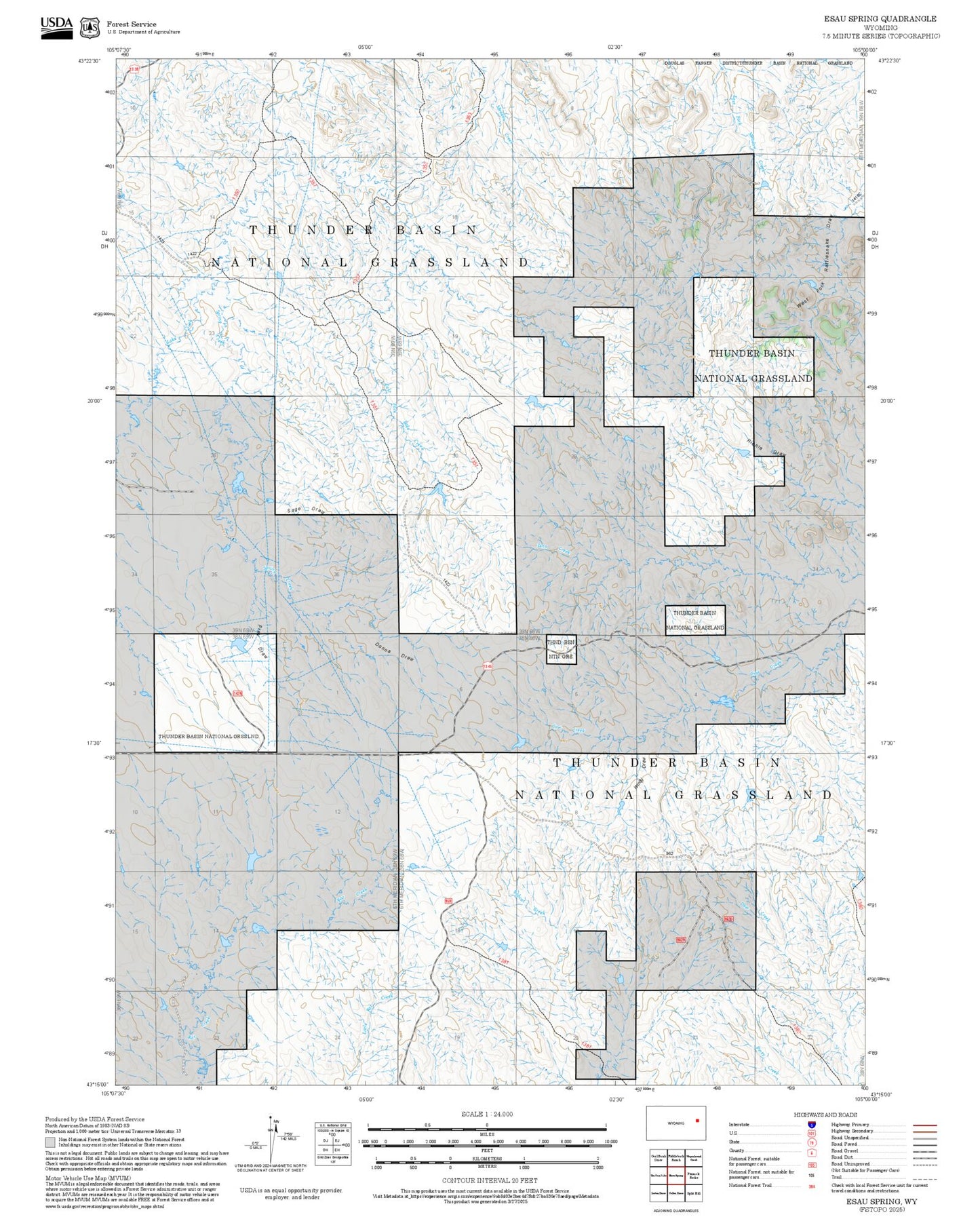 2025 Forest Service Topo Map of Esau Spring Wyoming