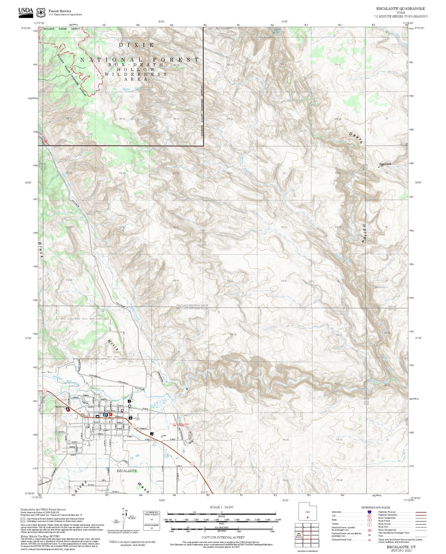 2025 Forest Service Topo Map of Escalante Utah