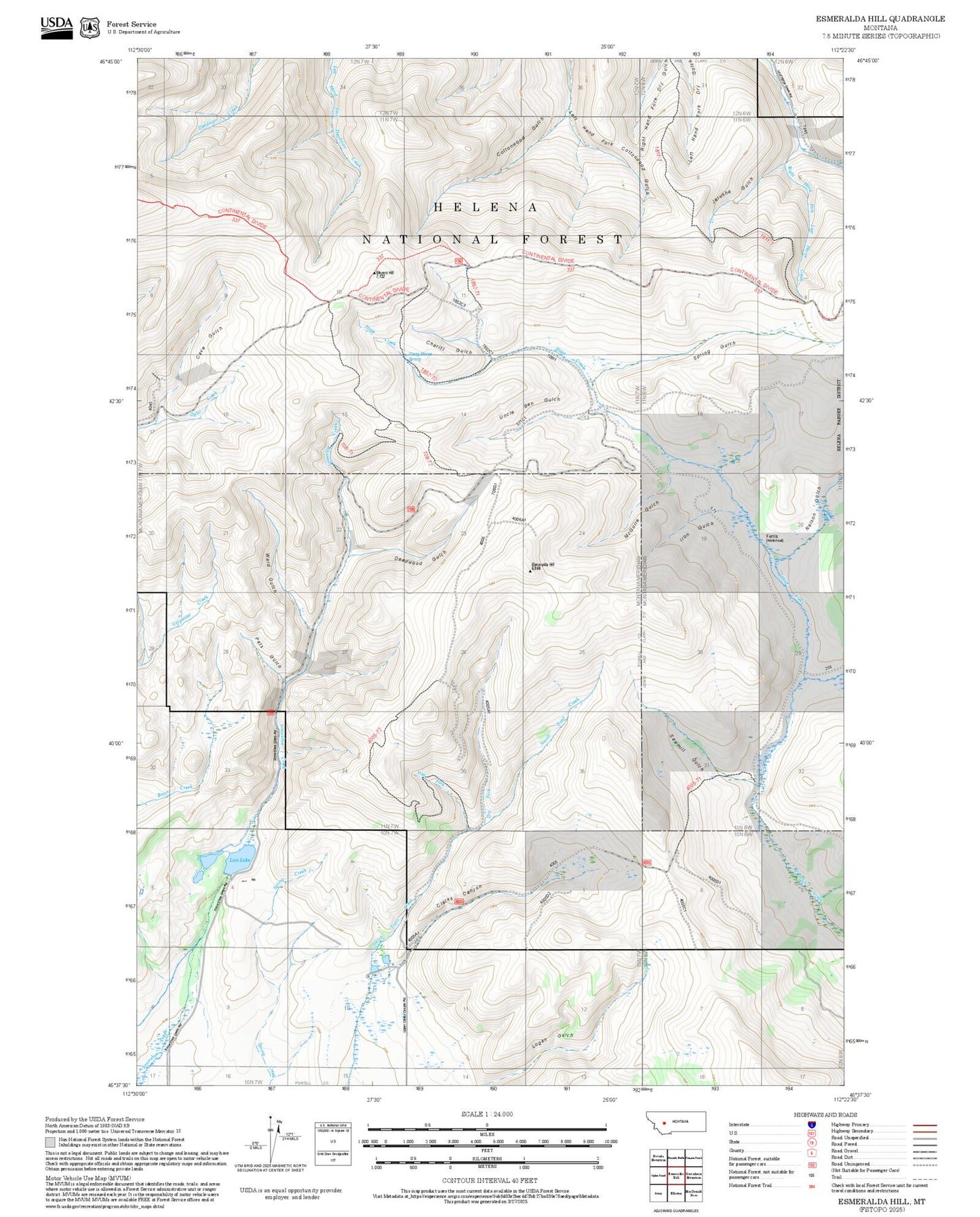2025 Forest Service Topo Map of Esmeralda Hill Montana