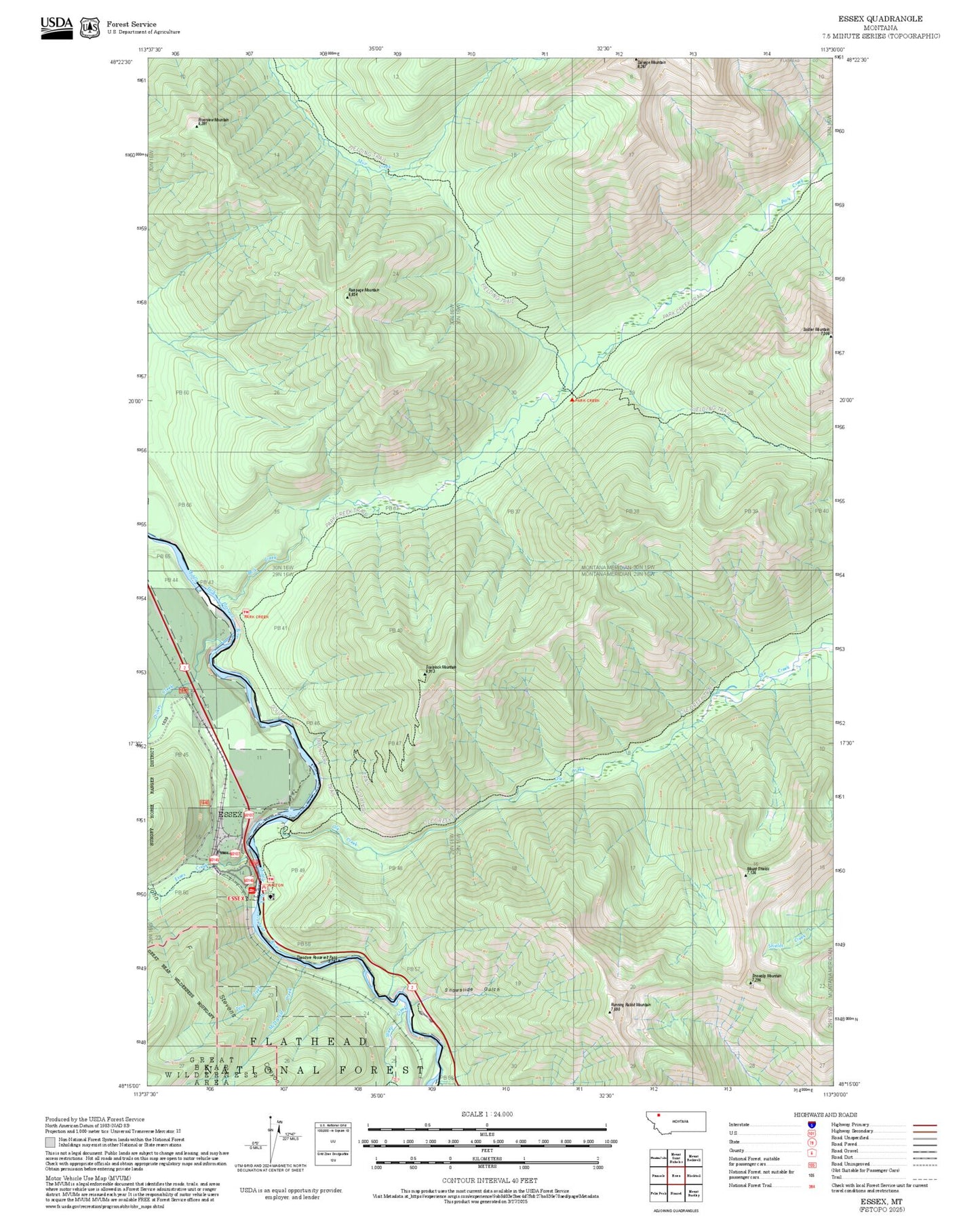 2025 Forest Service Topo Map of Essex Montana