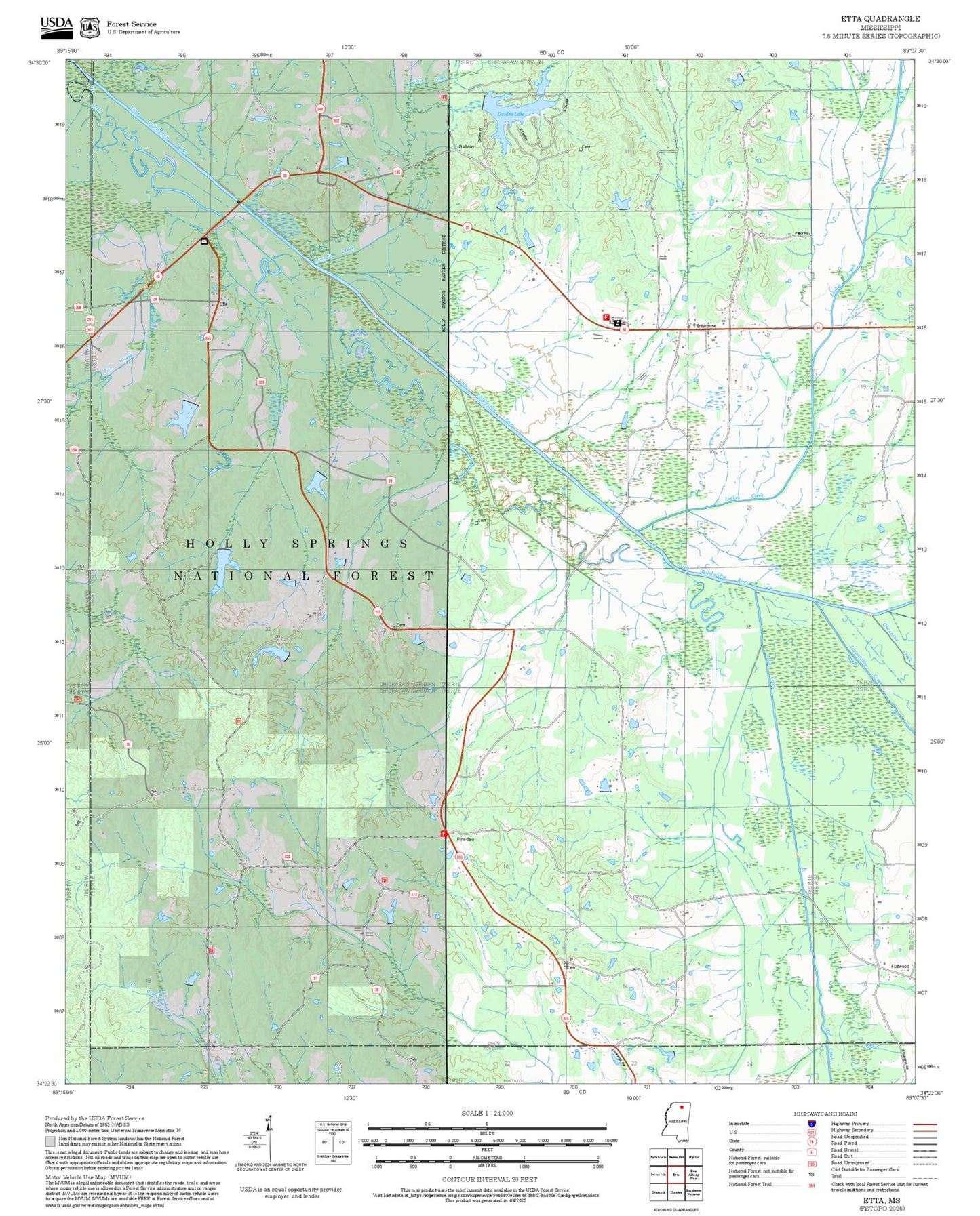 2025 Forest Service Topo Map of Etta Mississippi