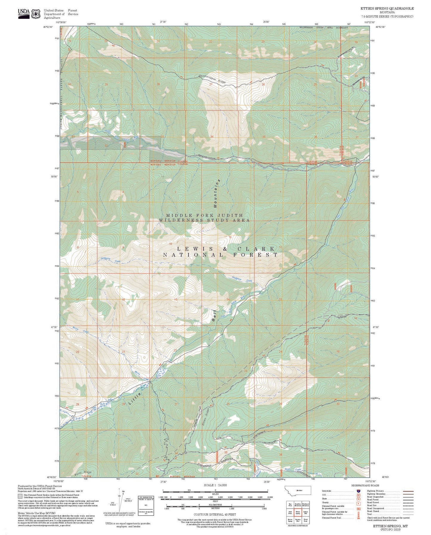 2025 Forest Service Topo Map of Ettien Spring Montana
