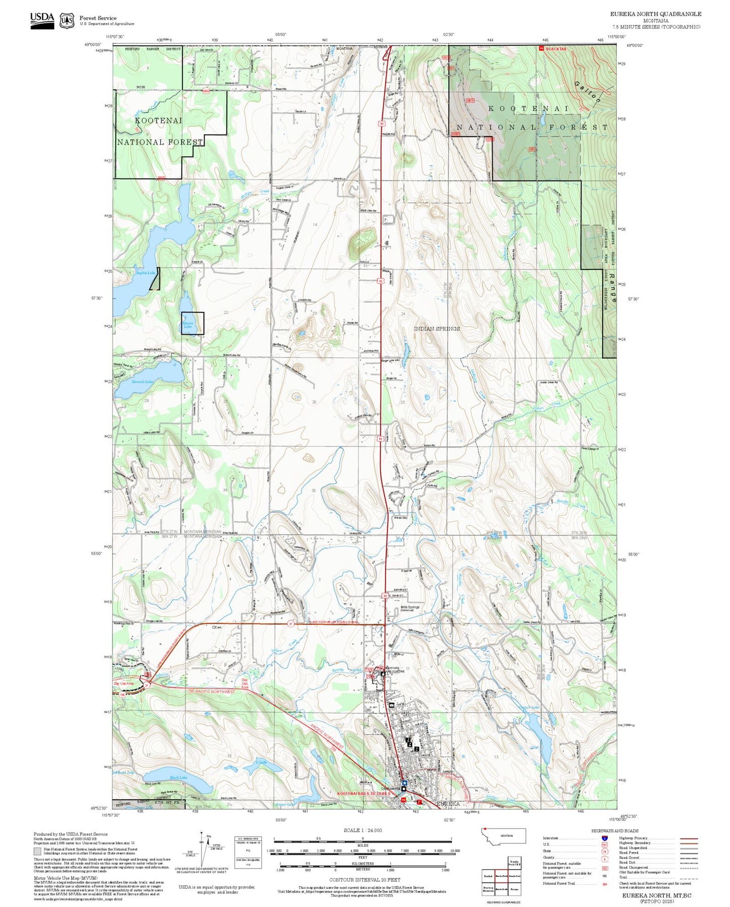 2025 Forest Service Topo Map of Eureka North Montana