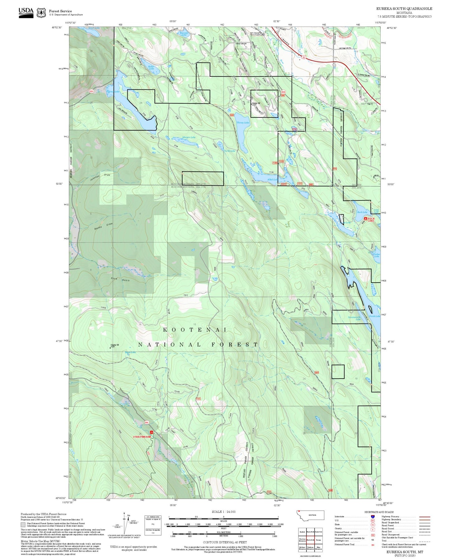 2025 Forest Service Topo Map of Eureka South Montana