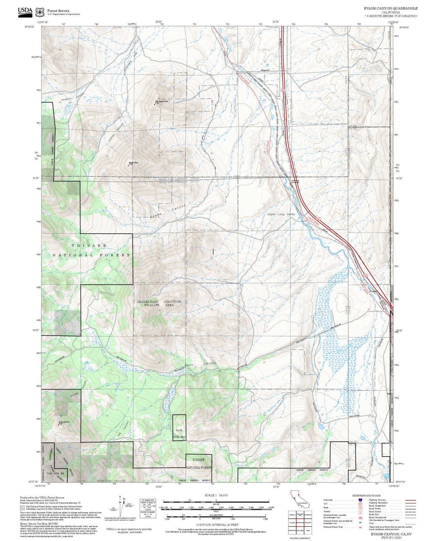 2025 Forest Service Topo Map of Evans Canyon California