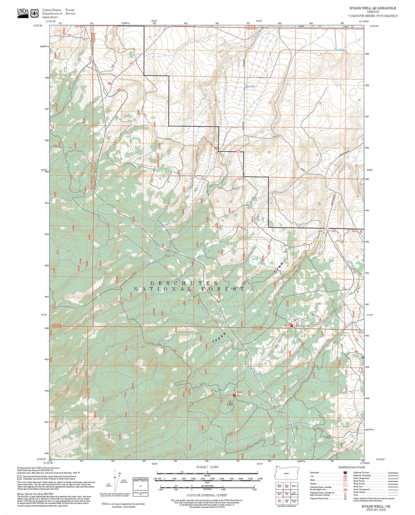 2025 Forest Service Topo Map of Evans Well Oregon