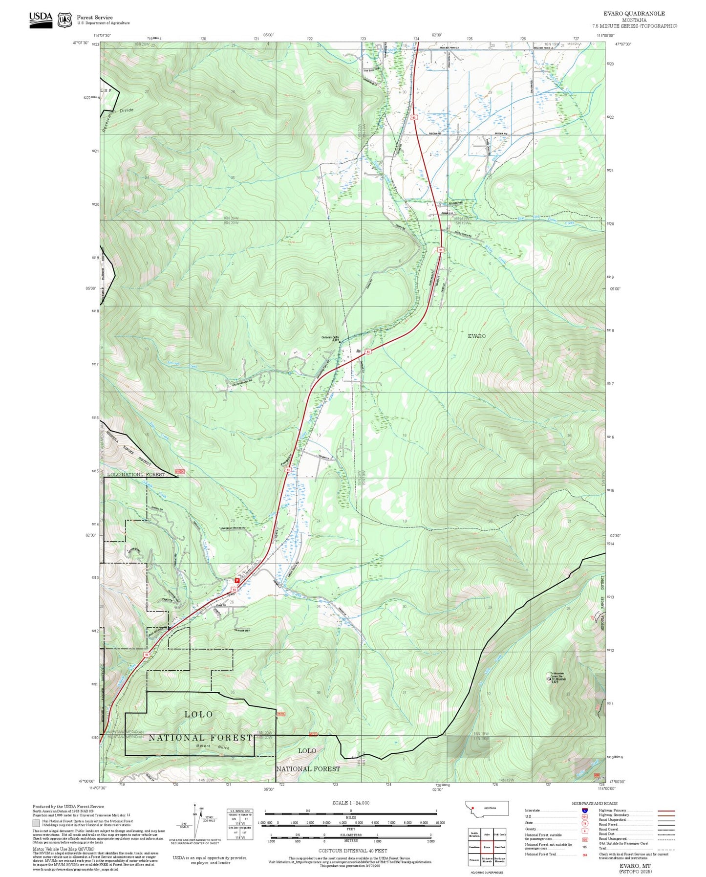 2025 Forest Service Topo Map of Evaro Montana