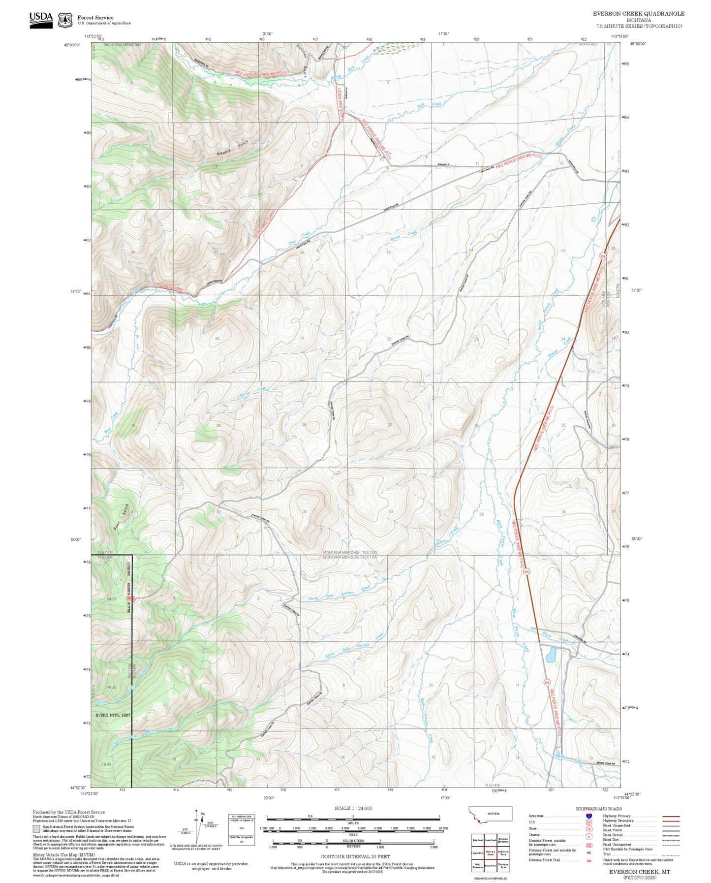2025 Forest Service Topo Map of Everson Creek Montana