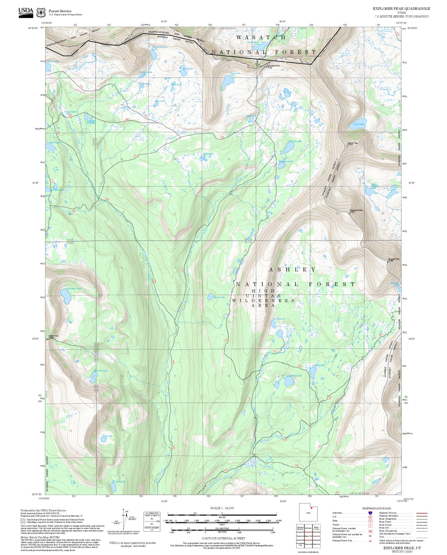 2025 Forest Service Topo Map of Explorer Peak Utah