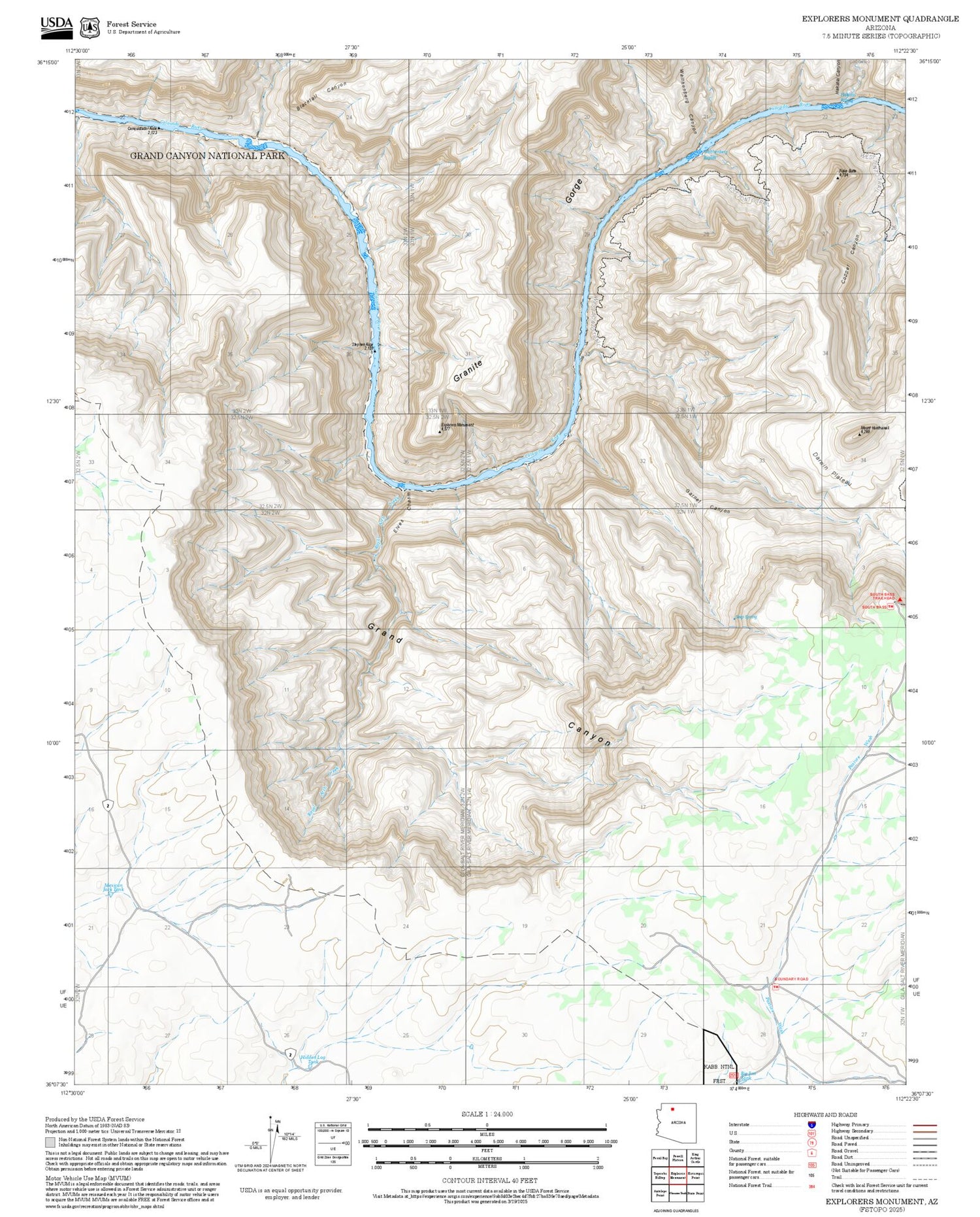 2025 Forest Service Topo Map of Explorers Monument Arizona