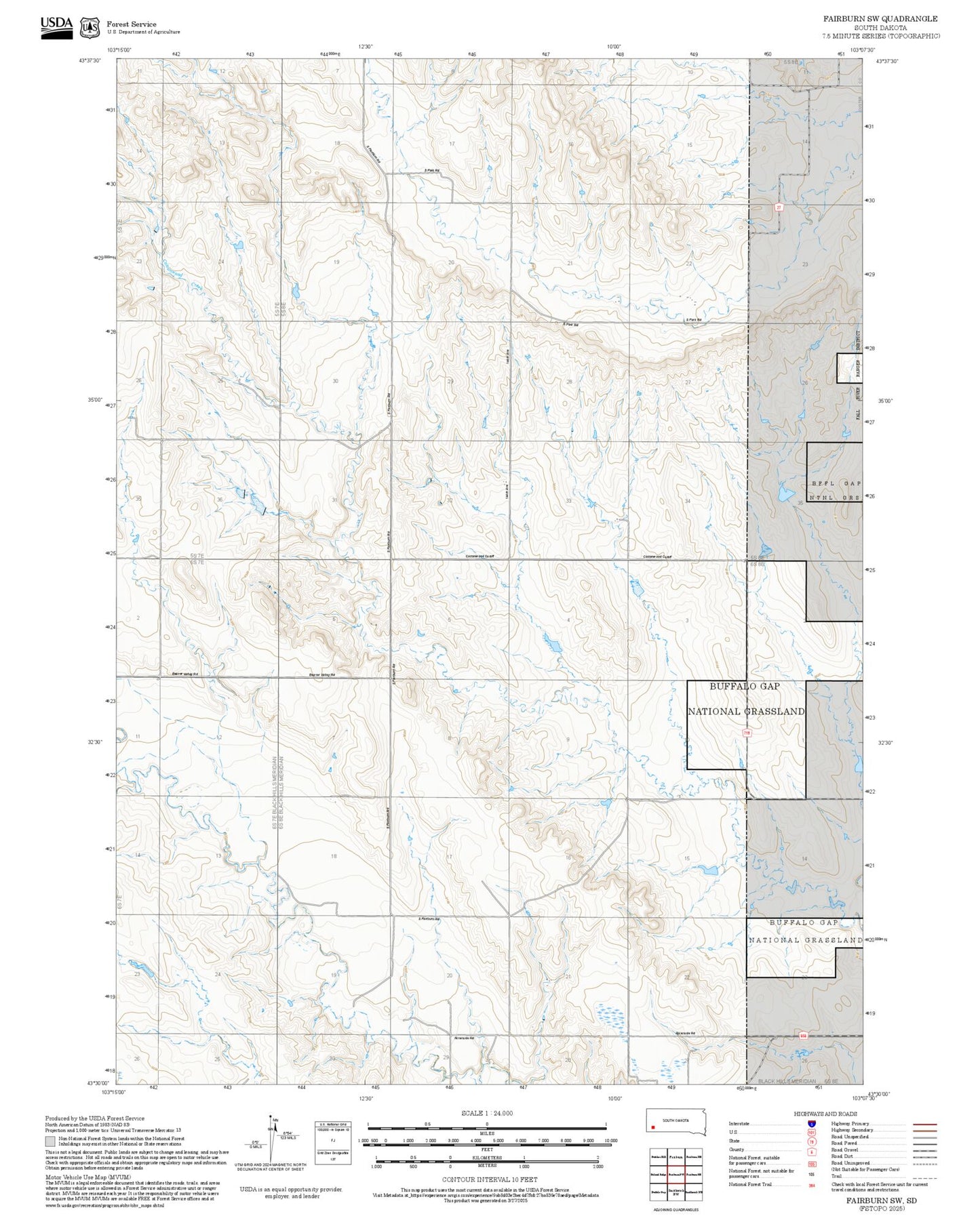 2025 Forest Service Topo Map of Fairburn SW South Dakota