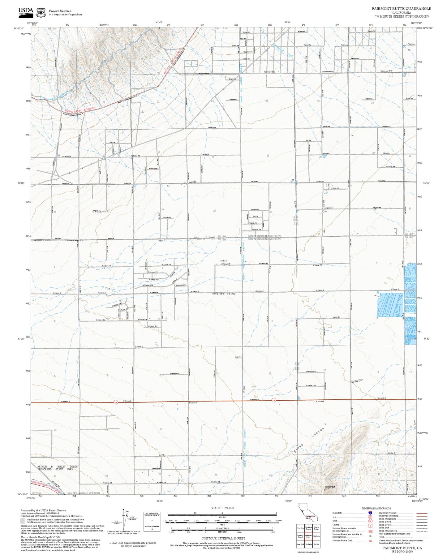 2025 Forest Service Topo Map of Fairmont Butte California