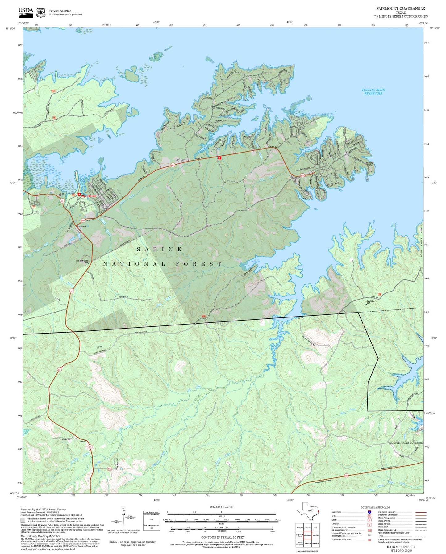 2025 Forest Service Topo Map of Fairmount Texas