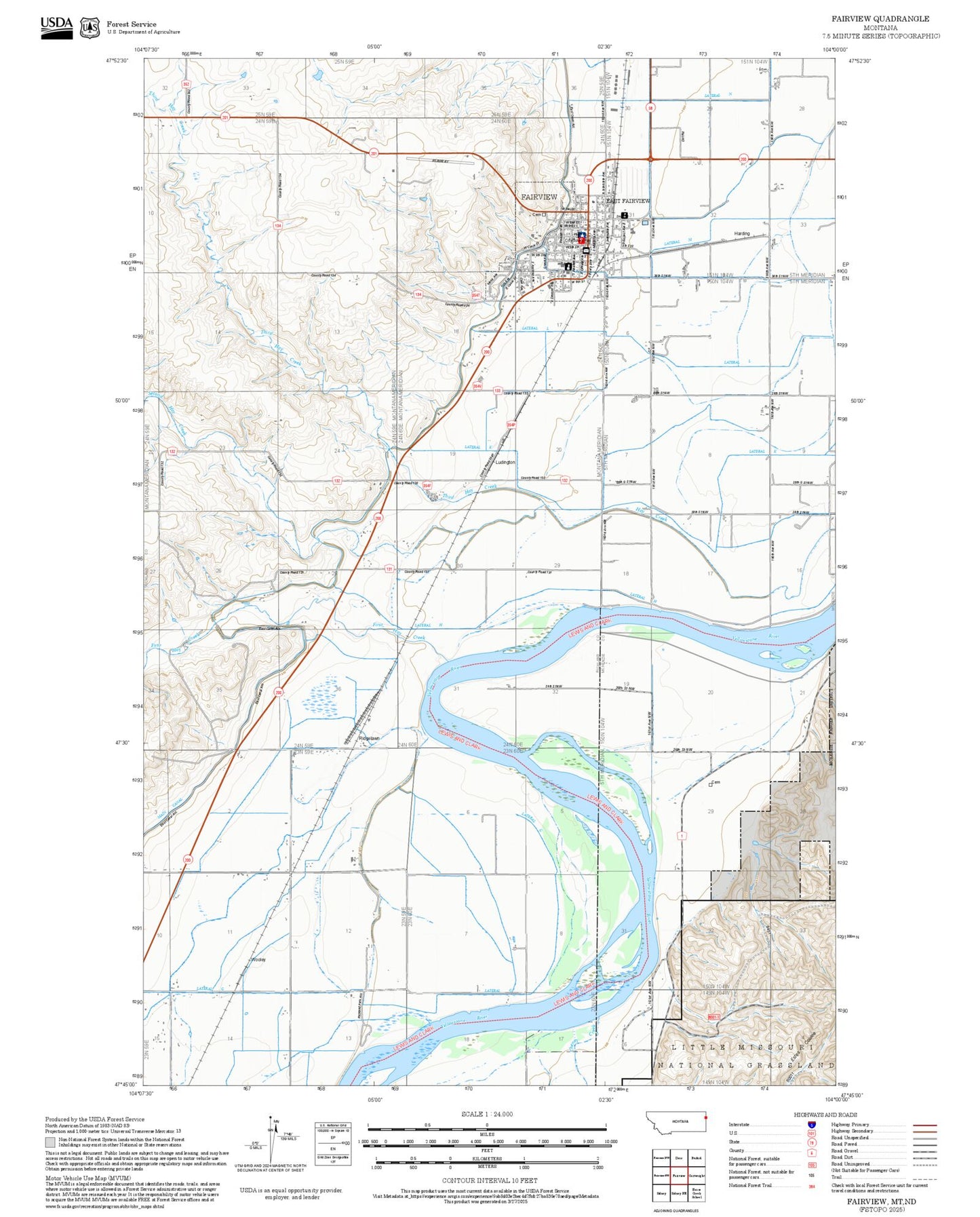 2025 Forest Service Topo Map of Fairview Montana