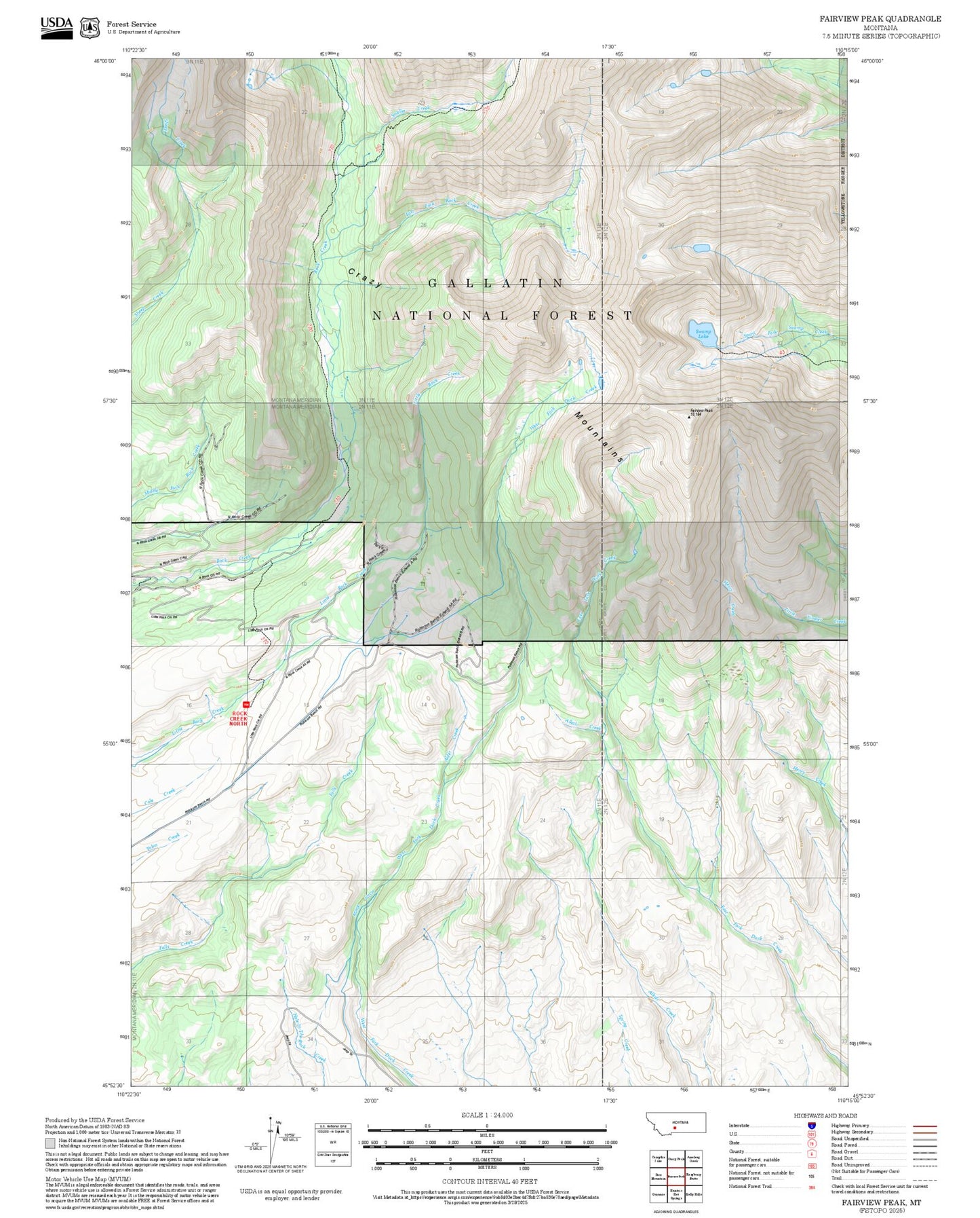 2025 Forest Service Topo Map of Fairview Peak Montana