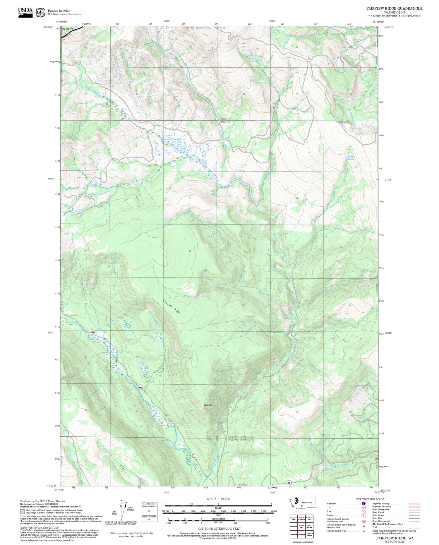 2025 Forest Service Topo Map of Fairview Ridge Washington