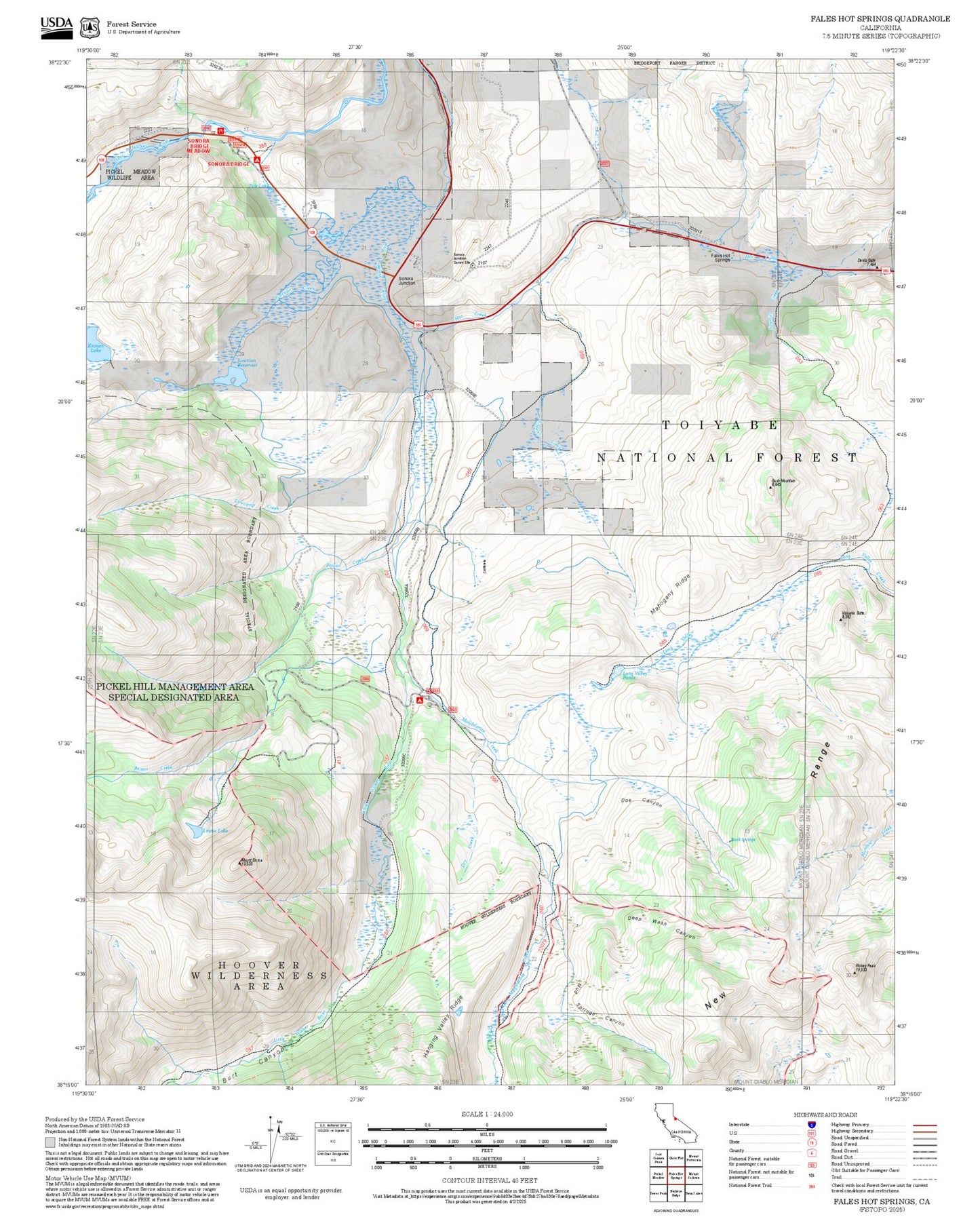 2025 Forest Service Topo Map of Fales Hot Springs California