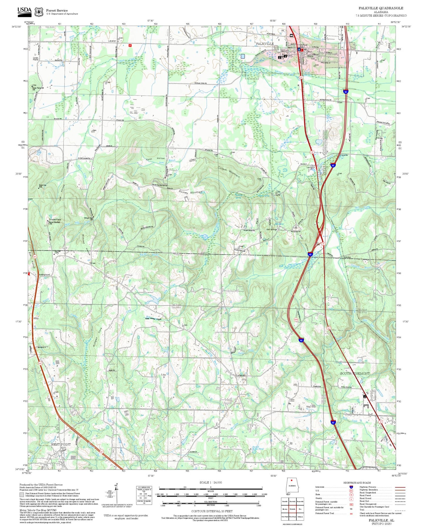 2025 Forest Service Topo Map of Falkville Alabama