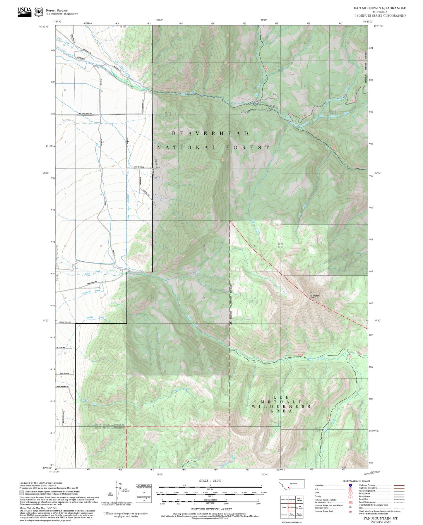 2025 Forest Service Topo Map of Fan Mountain Montana