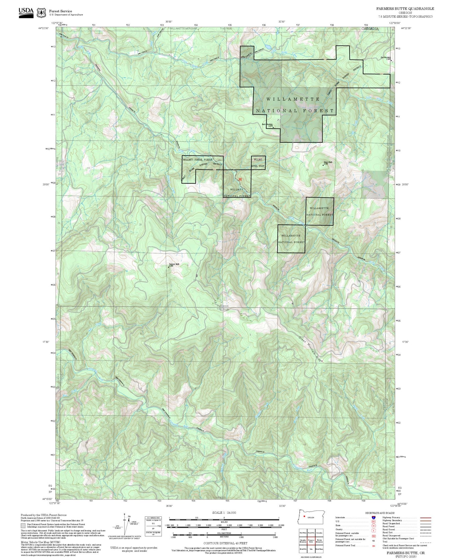 2025 Forest Service Topo Map of Farmers Butte Oregon
