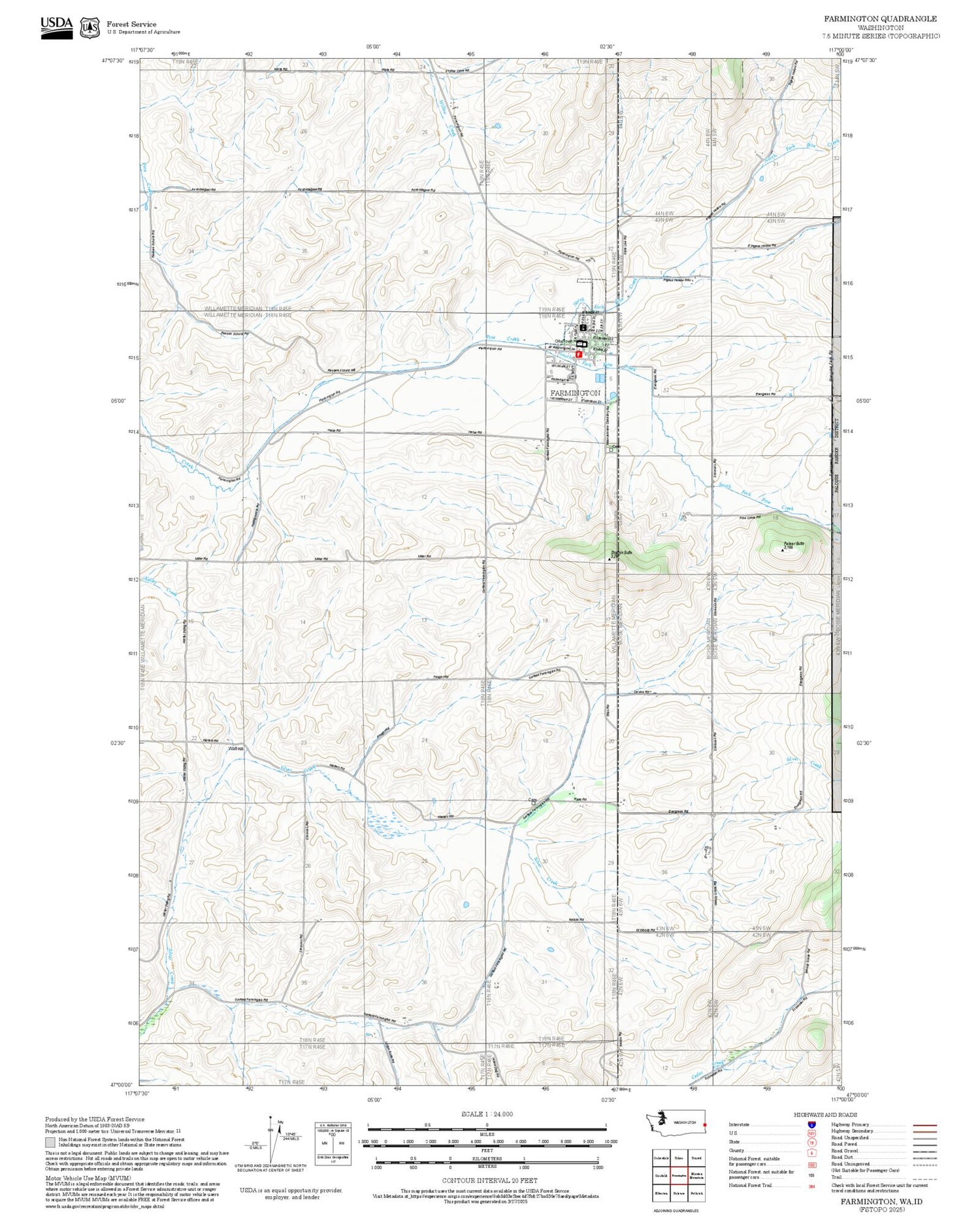 2025 Forest Service Topo Map of Farmington Washington
